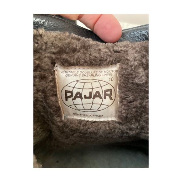 Vintage Pajar Black Leather Boots Genuine Shearling Lining Sz 10 Men's - Picture 2 of 16